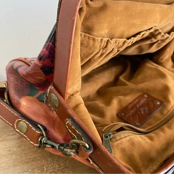 Patricia Nash Painted Floral Leather Satchel with Lock and Key - Picture 14 of 16